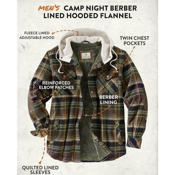 Men's Berber Lined Hooded Flannel Shirt Jacket - Picture 3 of 6